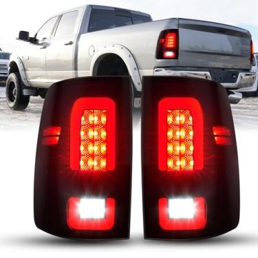 Imagem de AUTOONE Conjunto de lanterna traseira de LED completo para Dodge Ram 1500 2009, Ram 1500 2010-2018, 2500 3500, lado do passageiro e do motorista com lente preta fumada, luzes incluídas, conjunto de luz traseira anti-UV Ram