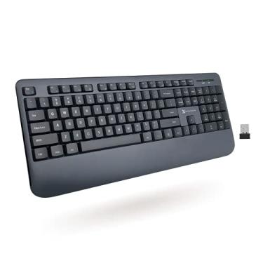 Imagem de Teclado X9 ergonômico sem fio com descanso de pulso – conforto e produtividade – teclado USB para computador sem fio com 104 teclas silenciosas e acabamento em 2 tons – PC Desktop e teclado externo