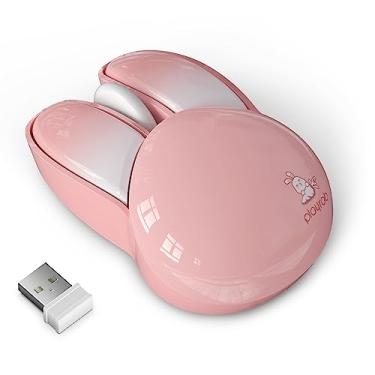 Imagem de Mouse silencioso compacto sem fio com designs fofos de coelho, mouse opático sem fio plug and play de 2,4 GHz com receptor nano USB para laptop/PC/computador - rosa