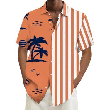 Imagem de Camisa masculina casual solta manga curta praia manga longa camisa social masculina, Laranja, 3G