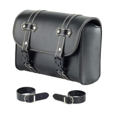 Imagem de Bolsa De Ferramentas Para Guiador De Motocicleta Vomeko, Bolsa De Selim De Motocicleta, Alforje Dianteiro De Couro Preto, Bolsa De Armazenamento Para Sissy Bar, Bolsa Universal Para Acessórios De Viag