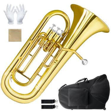 Imagem de Instrumento de latão de eufônio Bb para iniciantes e profissionais | Inclui estojo rígido, bocal, pano de limpeza e luvas | Ideal para desempenho de banda de latão