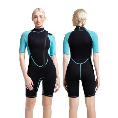 Imagem de REALON Roupa de mergulho feminina masculina de neoprene, curta, 2 mm, 3 mm, zíper nas costas, água fria, roupa de banho térmica, para natação, surfe, mergulho, snorkeling