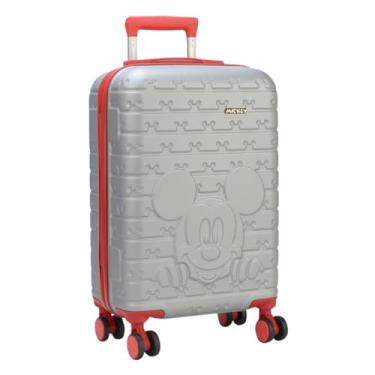 Imagem de Mala de Viagem Infantil Mickey Feminina, Marca Luxcel, Rodas Duplas 360°, Estampa com Relevo, Cadeado Embutido, Material Resistente ABS (Prata, Grande)
