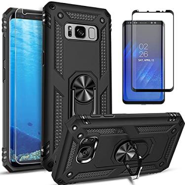 Imagem de STARSHOP Capa para Samsung Galaxy S8 Plus, com protetor de tela de vidro temperado incluído, capa protetora de camada dupla à prova de choque de grau militar com suporte de anel de metal - preta