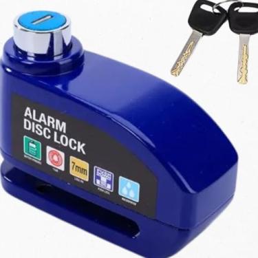 Imagem de Trava Alarme Cadeado Com Som Trava Freio Disco P/Moto Bike Furto Roubo Motocicleta Compativel com Hornet Xj6 Cbr600 Bmw 850 Cb1000r Cg125 Cg150 Titan 160 Xre190 Xre300 (Azul)