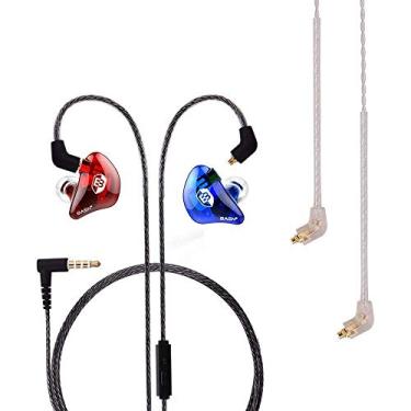 Imagem de BASN Fones de ouvido intra-auriculares profissionais para cantores, bateristas, músicos com conector MMCX IEM (Lux Clear Red Blue)