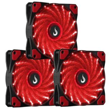 Imagem de Kit 3 Cooler Fan Led Vermelho 120mm Molex 12cm Rise Mode para Gabinete