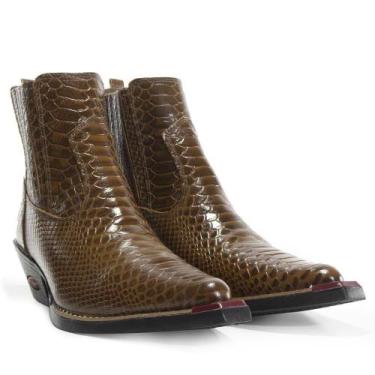 Imagem de Bota Country Masculina Couro Jacaré Bico Fino Estilo Textura - Fakcini
