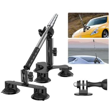 Imagem de Suporte de sucção para Insta360 X4/X3/X2/GO 3/ONE/RS e GoPro Max-149.9 cm Lockable Antiqueda Stick de selfie com 5 ventosas, suporte para câmera de carro de 3 pessoas para câmeras Vlog de ação de