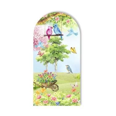 Imagem de Painel Romano Tecido Veste Fácil Jardim Mágico Aquarela Flores Borbole