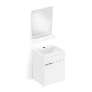 Imagem de Kit Gabinete Like 1 Porta e 1 Gaveta 41x34 com Espelho Branco Celite
