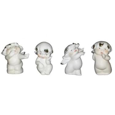 Imagem de Jogo de 4 Anjinhos de Porcelana Branco Decorativo 08cm - Zona Livre