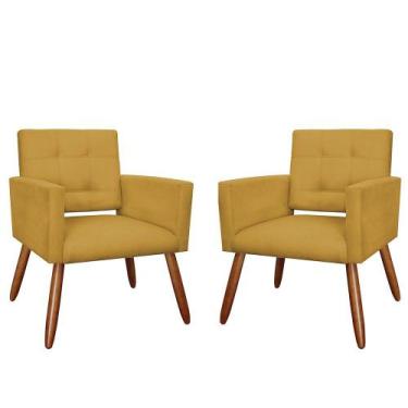 Imagem de Kit 2 Poltronas Estofadas Para Sala Comercial Camila Veludo Mostarda -
