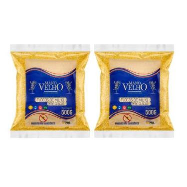 Imagem de Kit 2 Flocos de Milho Flocão de Milho Cuscuz Mano Velho 500g