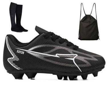 Imagem de Kit Chuteira Infantil Futebol Meninos Trava Campo Grama Natural + Moch