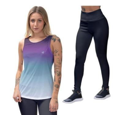 Imagem de Kit Camiseta Regata Feminina Calça Legging Cavada Proteção UV50 Blusa 