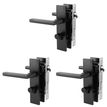 Imagem de Fechadura da Maçaneta da Porta Externa de Entrada de 3 Unidades, Alavanca da Porta Externa Resistente, Maçanetas Pretas Com Trava Giratória e Chaves para Quartos de Entrada Frontal