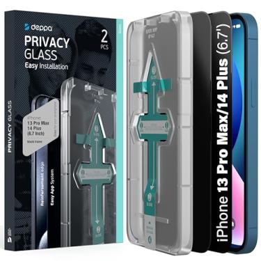 Imagem de Deppa [Pacote com 2] Protetor de tela de privacidade premium para iPhone 13 Pro Max (6,7 polegadas), vidro temperado, capa completa 3D com bandeja de kit de instalação fácil - filme antiespionagem, privado, escuro, preto (guia de vídeo)