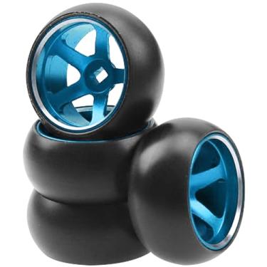 Imagem de 4Pack Vgoohobby 25mmx11mm 1/28 Drift Car Tires Plastic Tyres w/Metal Wheel Rims Compatible with Wltoys K969 K989 P929 Kyosho Mini-Z Mini-Q 1/28 RC Drift Car (Blue)