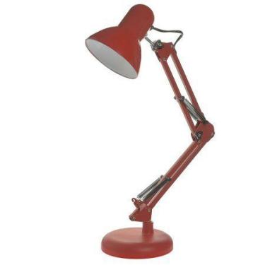 Imagem de Luminária Mesa Abajur Articulável Metal Escritório Flex 2 em 1 Vermelh
