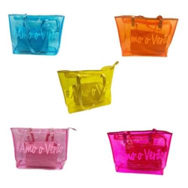 Imagem de Kit Bolsa Sacola Amo O Verão de Silicone Leve De Ombro Com Alça Confor