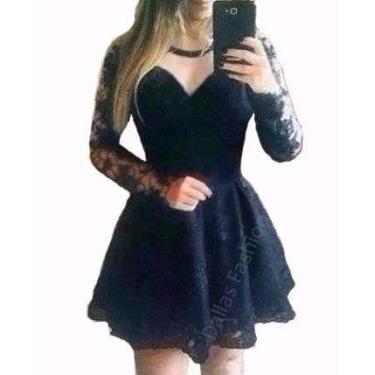 Imagem de Vestido Tule Renda Rodado Noite Festa  Balada Com Manga - ShoopWeb, G