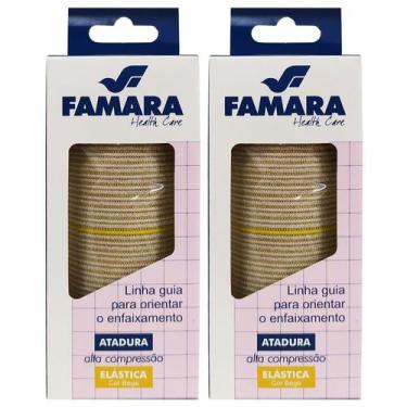 Imagem de Kit 2 Atadura Elástica Alta Compressão 15cm x 1,30m Cor Bege Famara