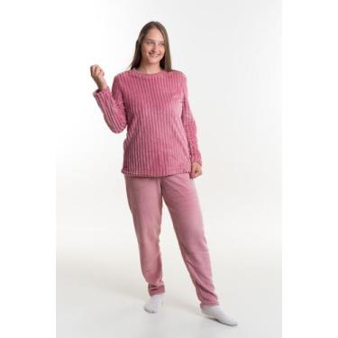Imagem de Pijama de inverno Canelado Feminino Adulto - Super Estilo, Rosa, XG