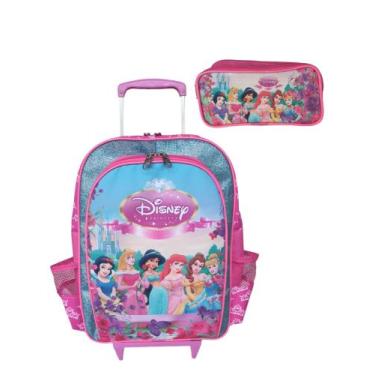 Imagem de Kit mochila de rodinhas mochilete princesas infantil escolar meninas e
