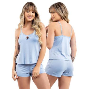 Imagem de Short Doll Feminino Pijama de Dormir sem Bojo Curto Viére, G, Azul