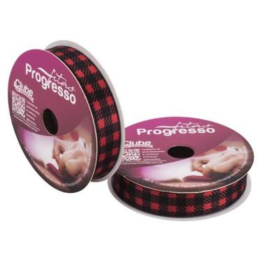 Imagem de Fita de Cetim ECF003TR 15mm - Cor 041 - Xadrez Vermelho e Preto - Rolo