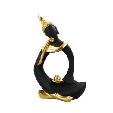 Imagem de Buda Sentado Vestimenta Preta Dourado 29cm - tasco