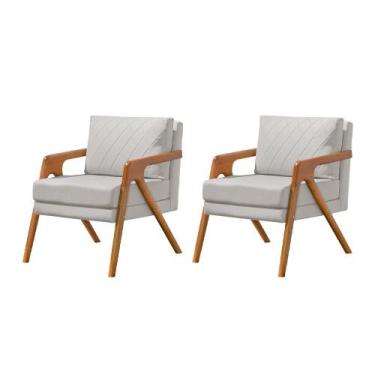 Imagem de Kit 2 Poltronas Decorativas Mona Onix Madeira Maciça Linho Cinza Web H