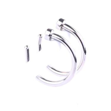 Imagem de 2 Mini Piercing 6mm Prata Argola Trava Falsa Aço Cirúrgico - C-FORMAT