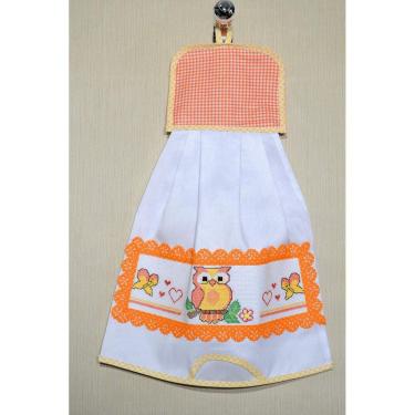 Imagem de Puxa Saco Branco Bordado - Corujinha em Laranja