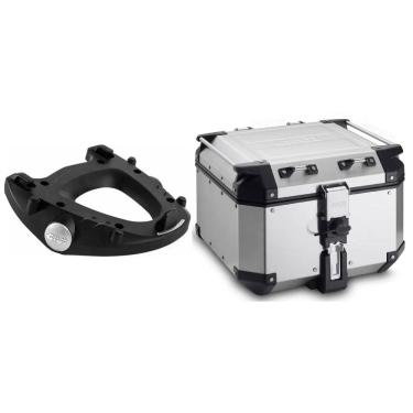 Imagem de Bau 42L Aluminio Polido Obkn42a Br R1250 Gs Cb 500X Versys 650 Himalayan F850 Gs Tiger 900 Nc 750X+Base Givi M5