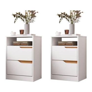 Imagem de Kit 2 Mesas de Cabeceira Sole 2 Gavetas Flex - Móveis Albatroz, Branco