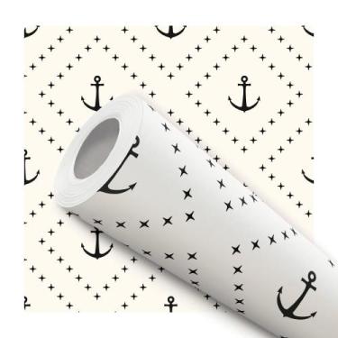 Imagem de Papel De Parede Adesivo Lavável Bebê Âncora Preto E Bege 12m - Bazar d