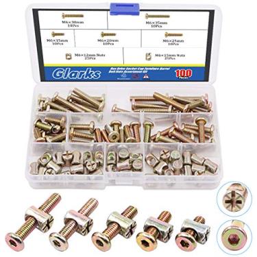 Imagem de Glarks 100 peças de parafusos de cabeça de soquete hexagonal M6 banhados a zinco e parafusos e parafusos de porcas de barril Kit de sortimento para cadeiras de berço de móveis