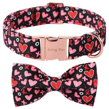 Imagem de ARING PET Coleira de Dia dos Namorados - Linda coleira de coração preto com laço, gravata borboleta ajustável para casamento, colar para animais de estimação, presentes para meninas e meninos cães