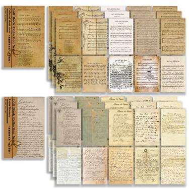 Imagem de 120 peças de papéis vintage para scrapbooking, materiais de scrapbook de jornal de lixo, papel de decoupage retrô para diário de papel envelhecido para diário diário de revistas de bala de presente (partitura)