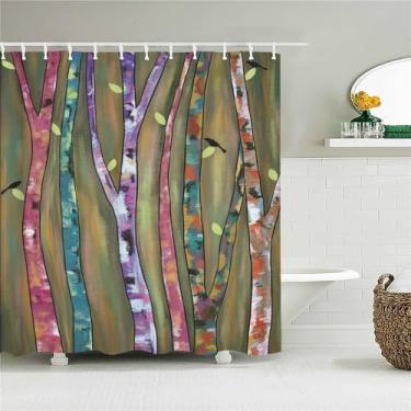 Imagem de Cortina para banheiro, folhas de plantas, impressão de folhas, cortina decorativa à prova d'água para casa com ganchos, cortina de chuveiro, 680L, L210xA180cm