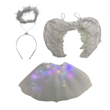 Imagem de Fantasia anjo completo asa saia de tule 40 cm c/led carnaval e festas a fantasia halloween (Branco)