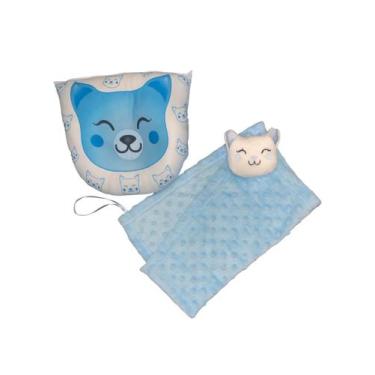 Imagem de Kit Travesseiro Modelador e Naninha Para Bebê  - Sonho Bom, Gatinho az