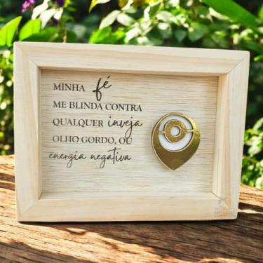 Imagem de Quadro Mini de Mesa Madeira Natural Decor Minha Fé Blinda - medeiros a