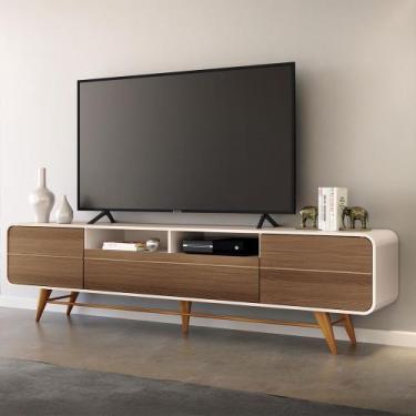 Imagem de Bancada Europa Pés em Madeira para TV até 85 Polegadas Off White/Casta