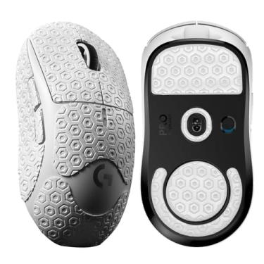 Imagem de Yiodelu Fita adesiva 2 em 1 à prova de suor + patins para Logitech G Pro Superlight antiderrapante pele de mouse adesivo autoadesivo e slides duráveis pés suaves jogo branco desliza