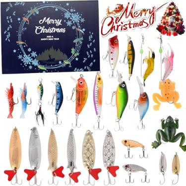 Imagem de Calendário do Advento 2024 para adultos e adolescentes - Conjunto de iscas de pesca, 24 dias de Natal, contagem regressiva de surpresas para homens, meninos e meninas
