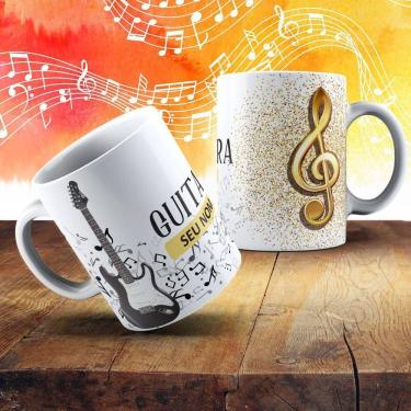 Imagem de Caneca De Porcelana 325ml Com Estampa De Instrumentos Musicais Guitarra
